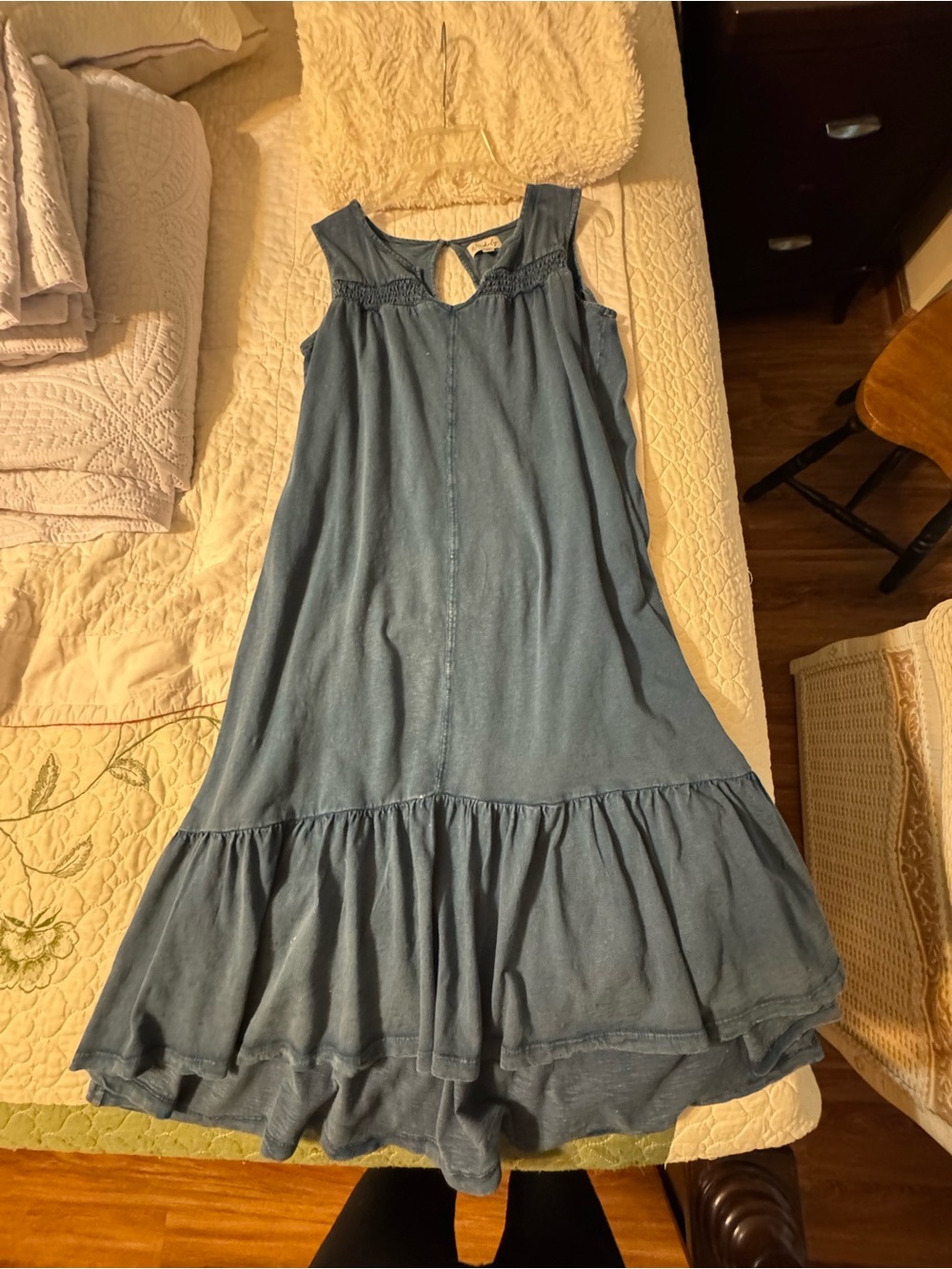 Wonderly Blue Sleeveless Ruffle-Hem Dress